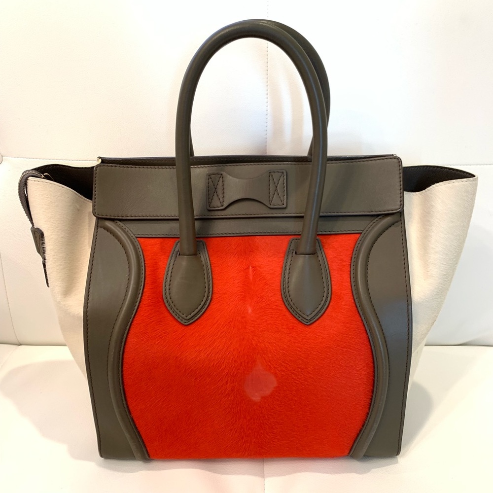 CELINE Mini Luggage 3 Color Pony Hair Bag - Picture 3 of 8
